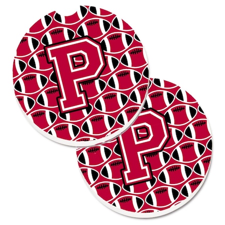Carolines Treasures Letter P Football Crimson and White  Cup Holder Car Coaster, PK2 CJ1079-PCARC